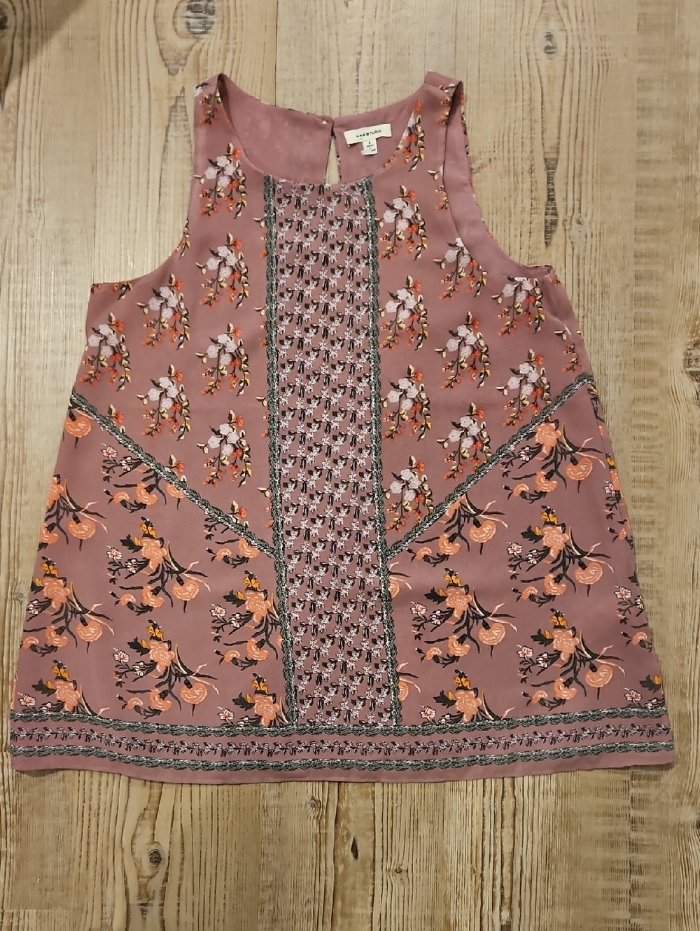 Max Studio Mauve Floral Embroidered Sleeveless Camisole